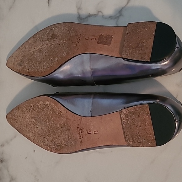 Coach Walsh Silver Metallic Mirror Leather Black Suede Pointed Toe Flats Shoes 6 - Picture 11 of 14